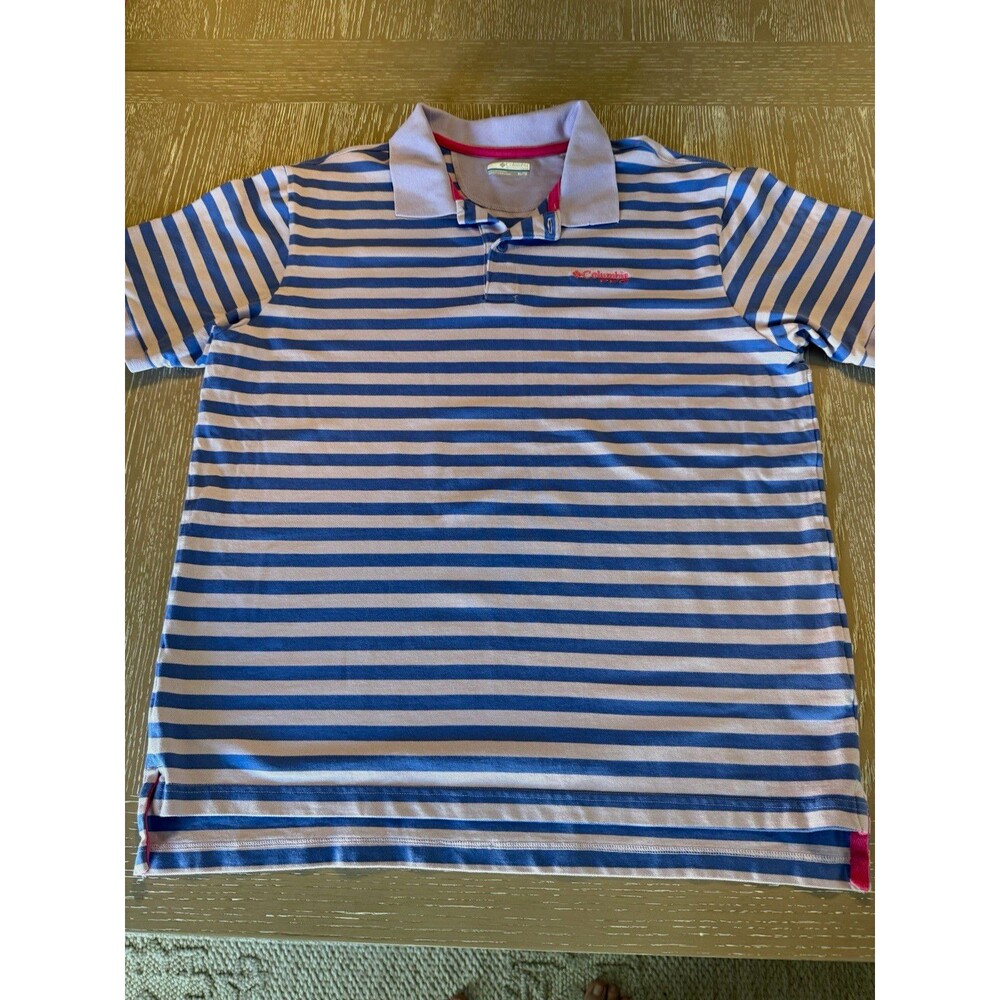 Columbia PFG Men's XL Purple Striped Short Sleeve Polo Shirt Logo